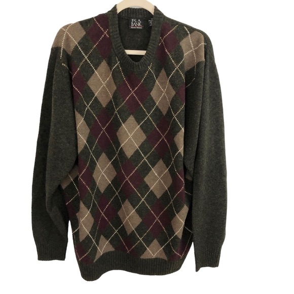 Jos. A. Bank Other - JOS A BANK Lambs Wool Mens Argyle SWEATER XL Forest Green Maroon Red Crew Neck​